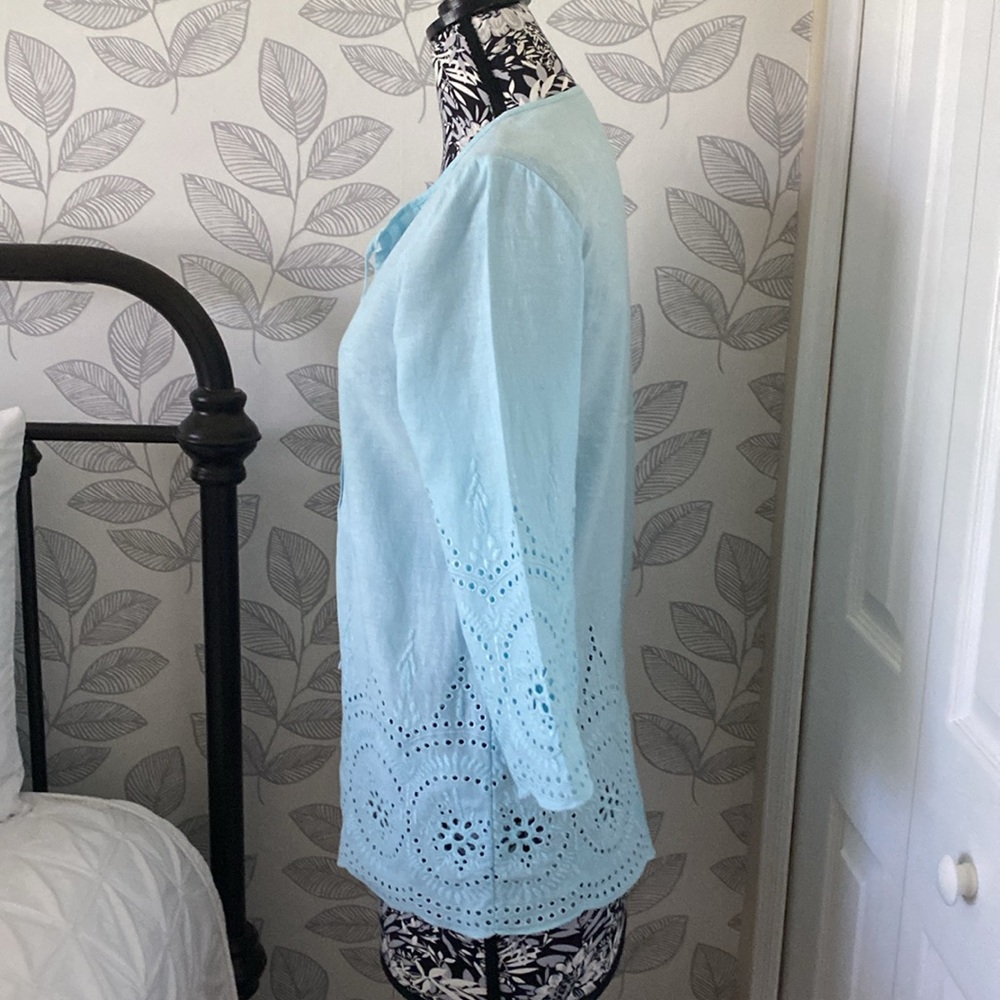 Marina Luna linen blend top beach vacation holiday cruise - Picture 2 of 8